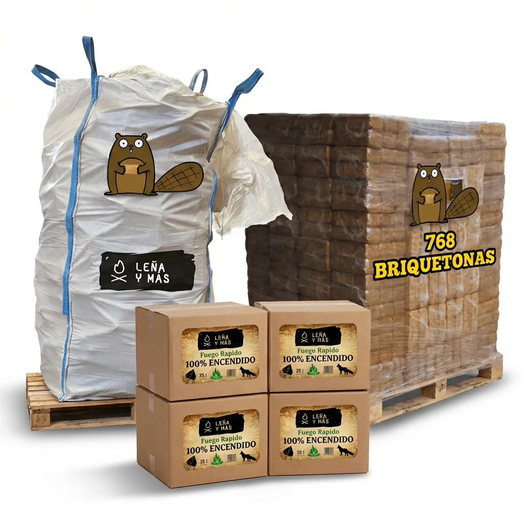 Pack Dúo: Leña + Briquetas XL + REGALOS en Cuenca